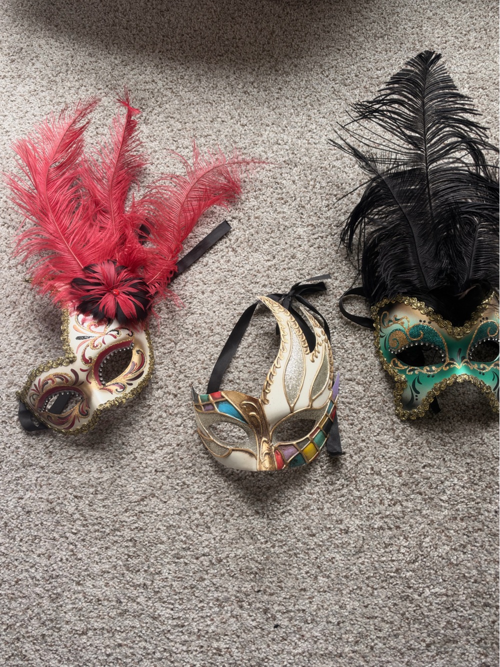 Set of three Venetian Masquerade Mask hand painted in Italy